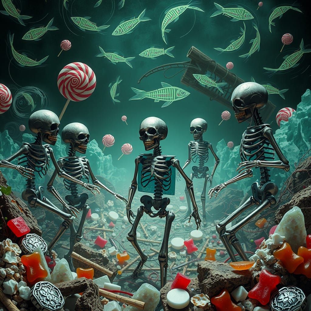 Surreal Candy and Bones Landscape in Dreamlike Realm