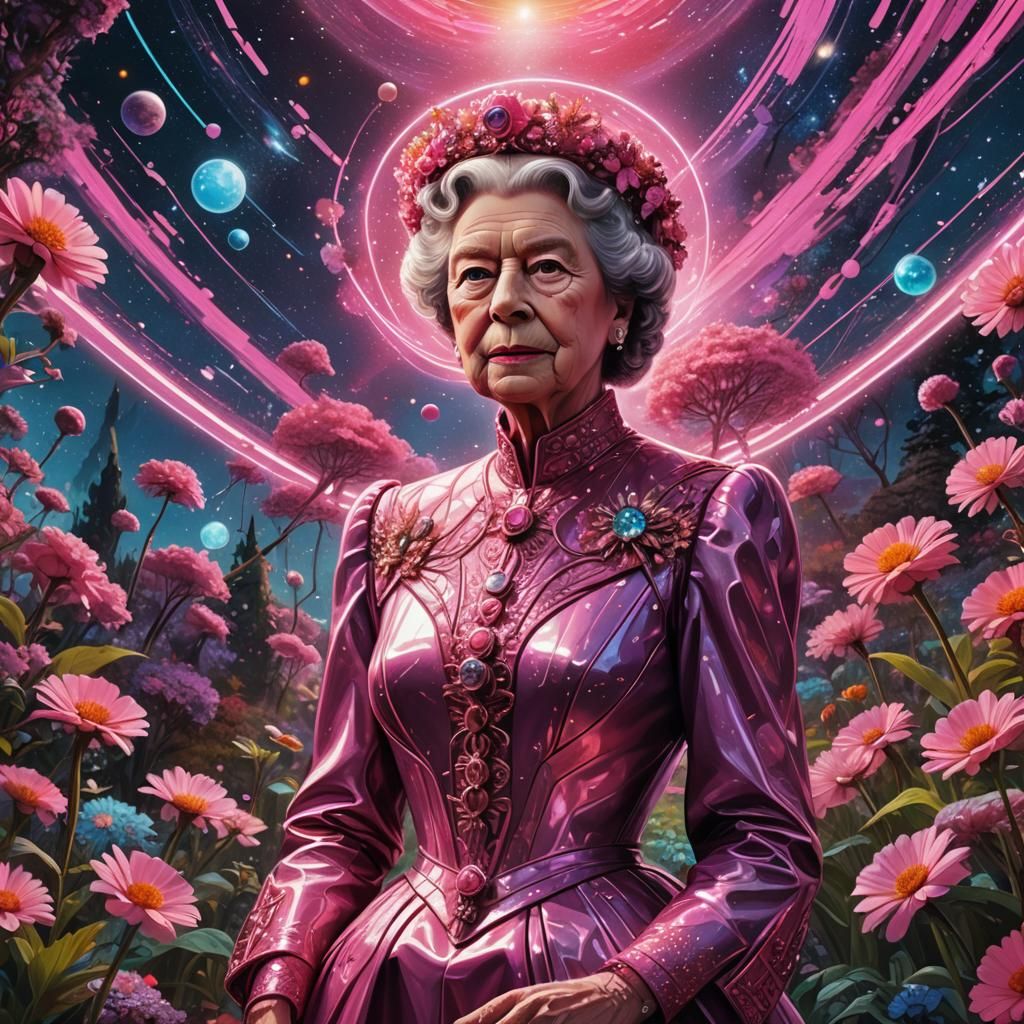 Queen Elizabeth II in Pink Cyberpunk Galaxy