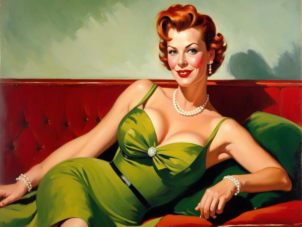 Retro Housewife in Impressionistic Oil Painting