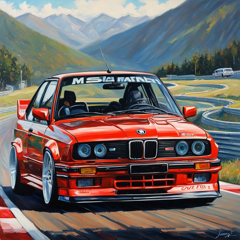 Tuned BMW M3 E30 in Oil Painting Style