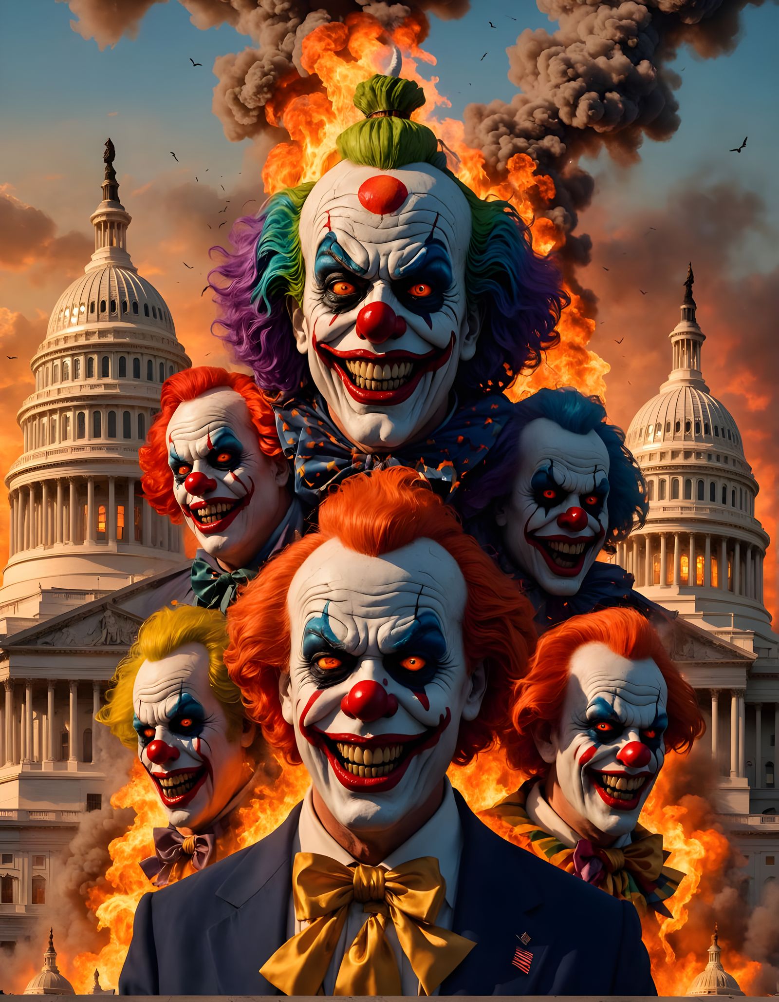 Capitol Building Painted with Evil Clown Faces