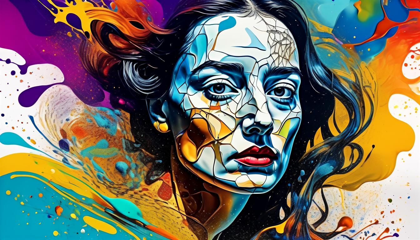 Surreal Female Portrait in Ink Splatter Art Style