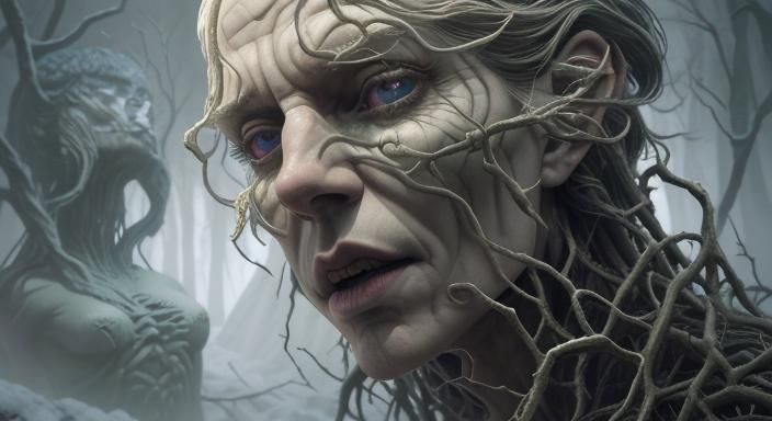 Frozen Forest Spirits in Macabre Digital Art Style