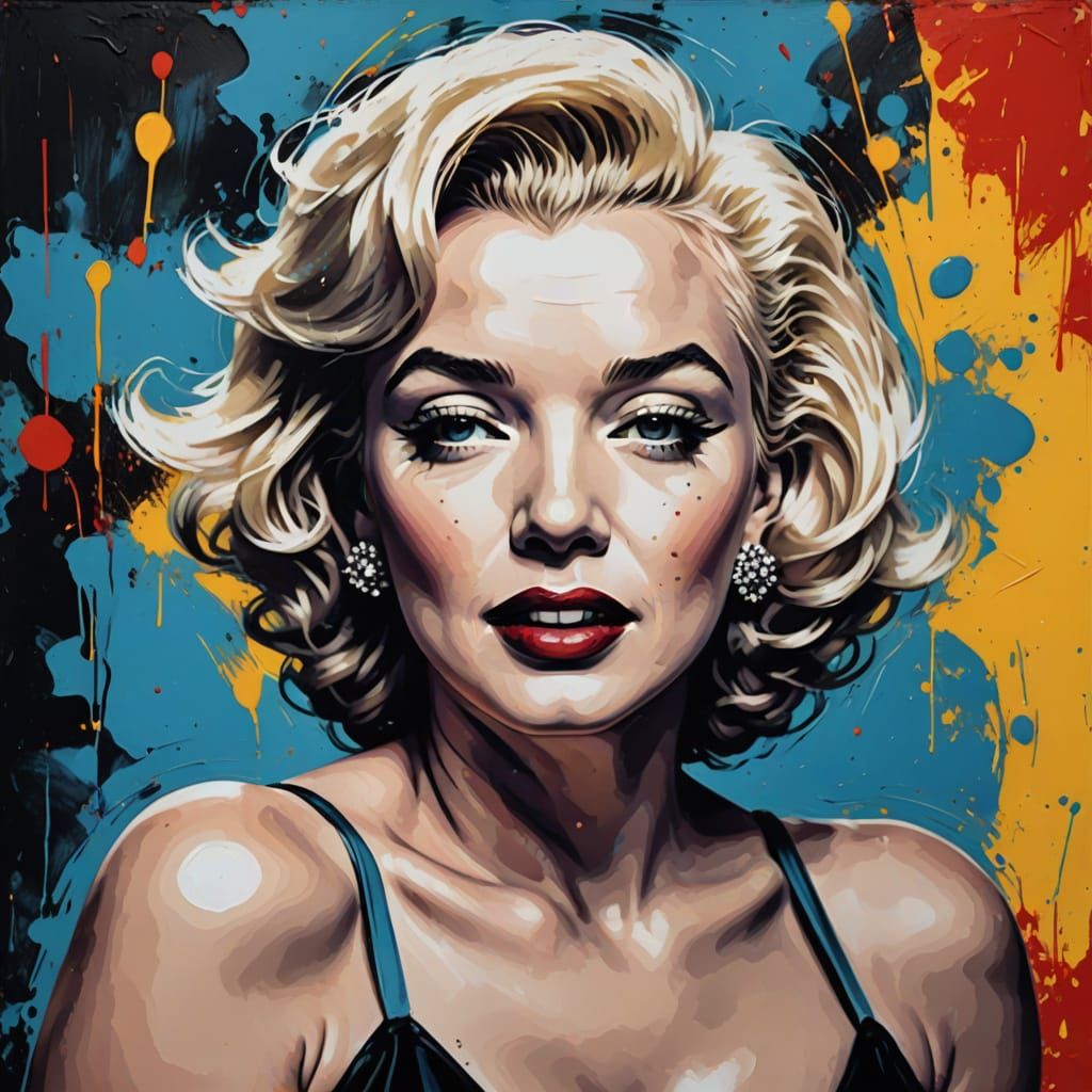 Pop Art Portrait of Marilyn Monroe in Modern Oil Painting St...