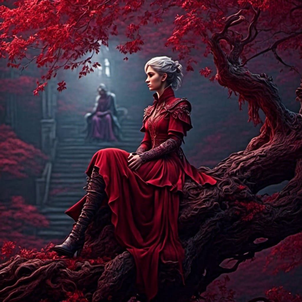 Girl on Branch: Detailed Matte Painting in 8k