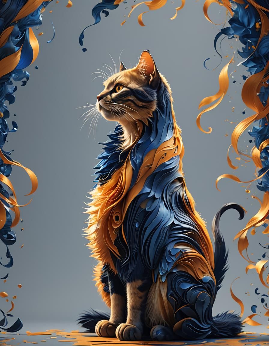 Abstract Cat Illustration with Realistic Fur Textures