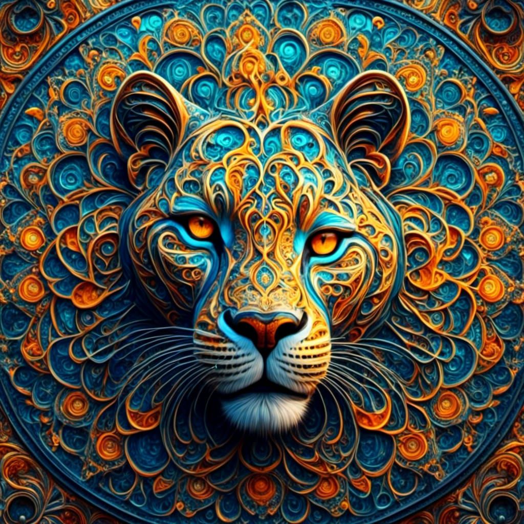 Leopard in Fractal Stained Glass Mandala