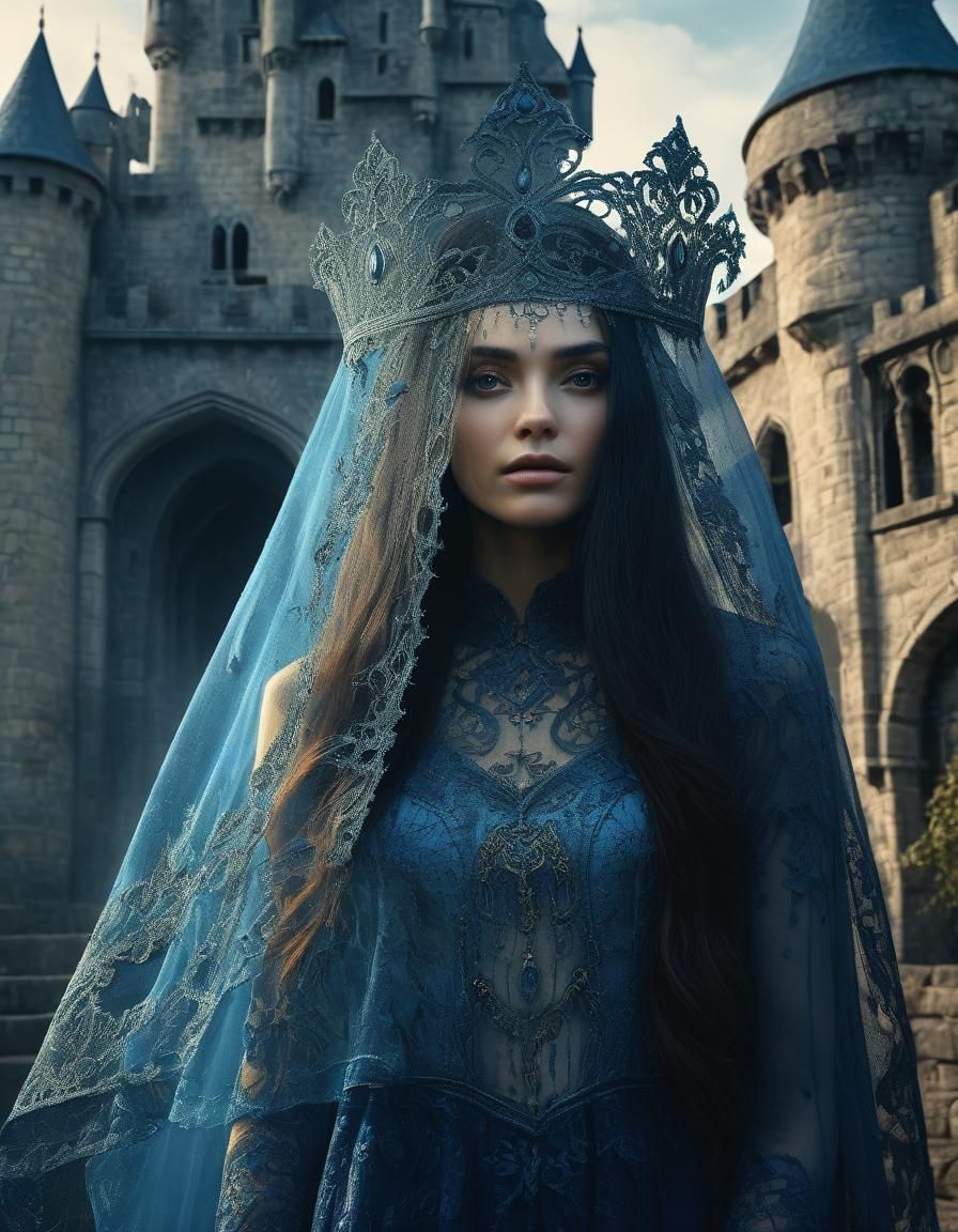 Double Exposure Sorceress Portrait with Golden Accents