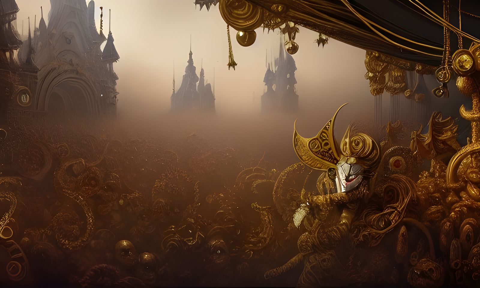 Elaborate Masquerade Ball in Digital Painting Style