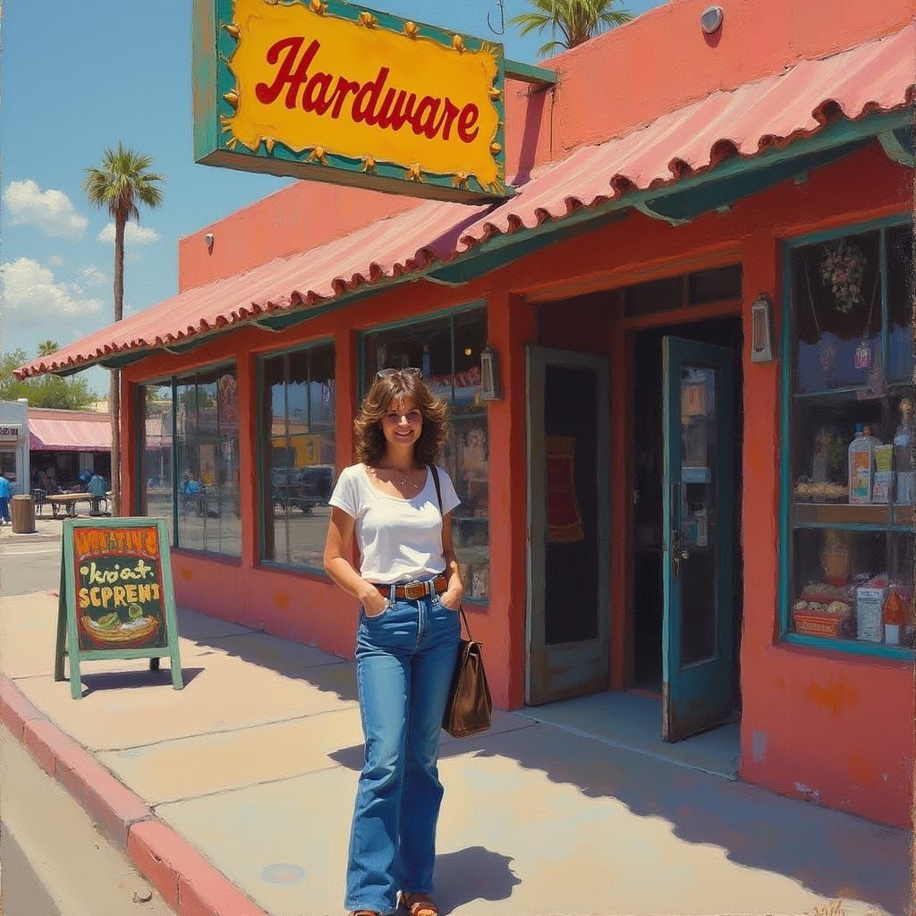 Linda Ronstadt in 1975 outside her Family's Hardware Store