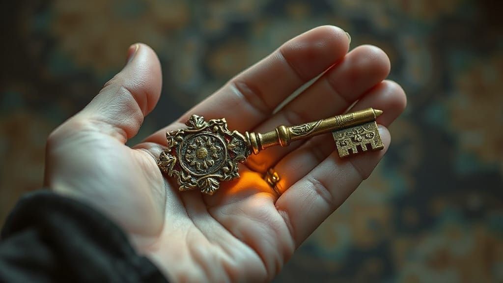 Ornate Key Emitting Light in Whimsical Style