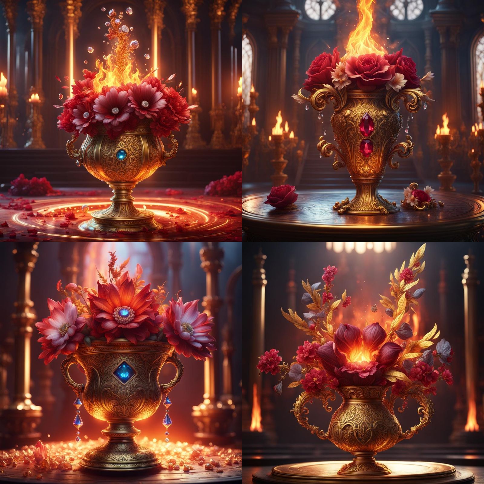 Fiery Vase Overflowing with Gold and Jewels