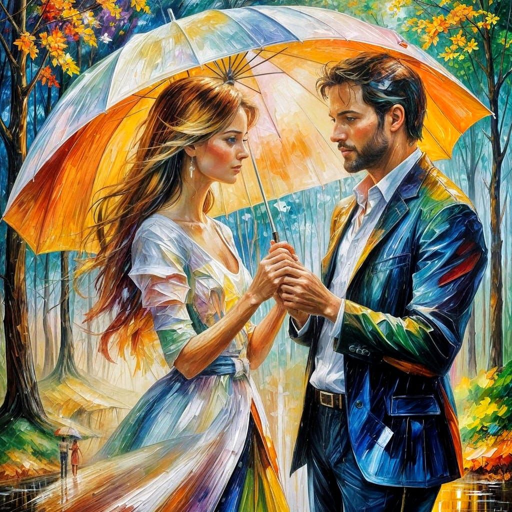 Vivid Rainy Forest Scene in Expressive Oil Paints