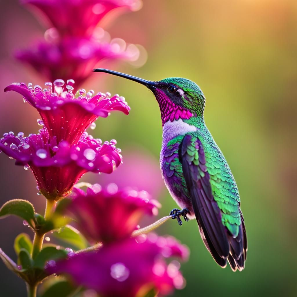 Green and Magenta Hummingbird Macro Photography