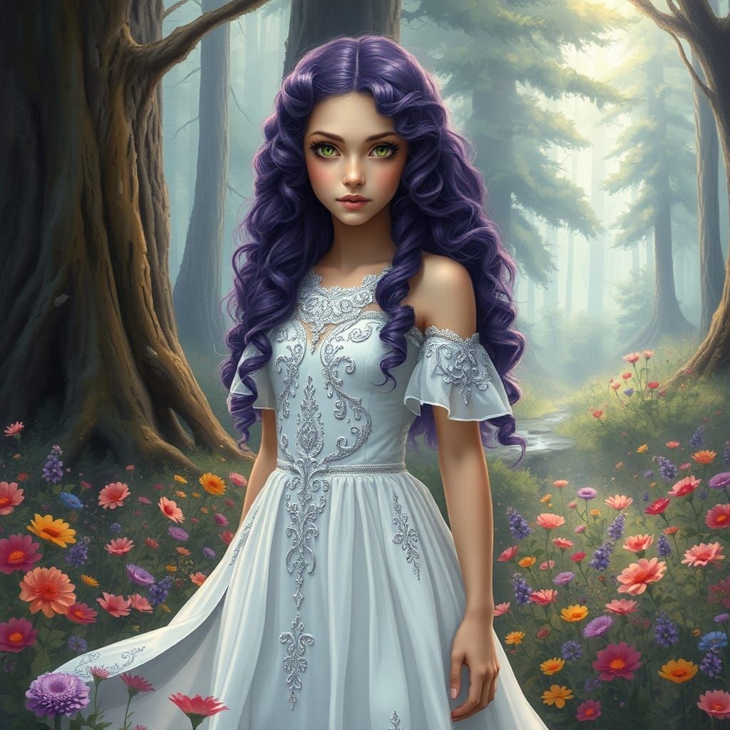 Ethereal Woman in Forest: Pop Surrealism Art