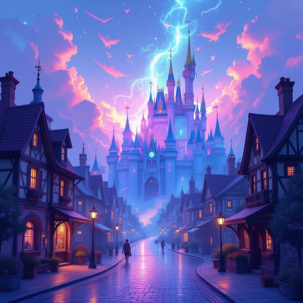 Small Town Overwhelmed by Magic Energies in Digital Art