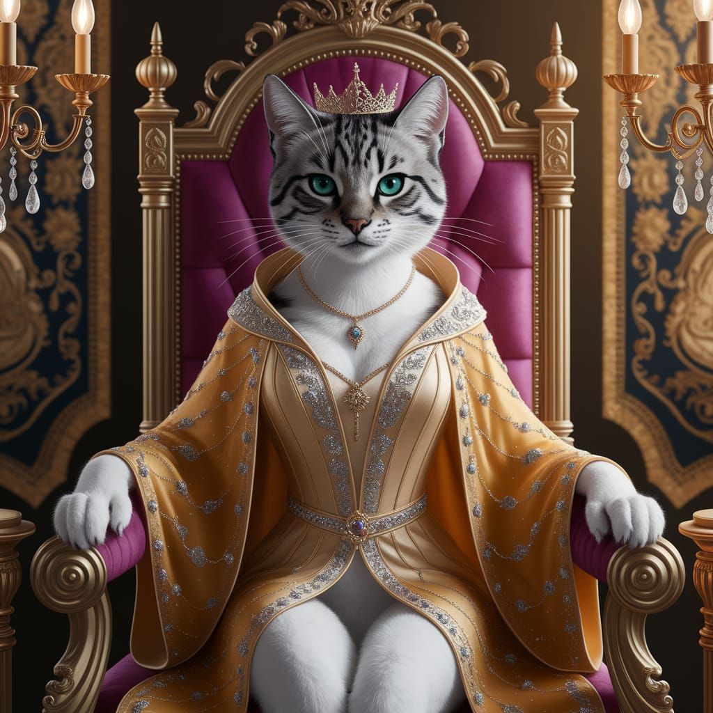 Regal Feline Princess in Golden Robes