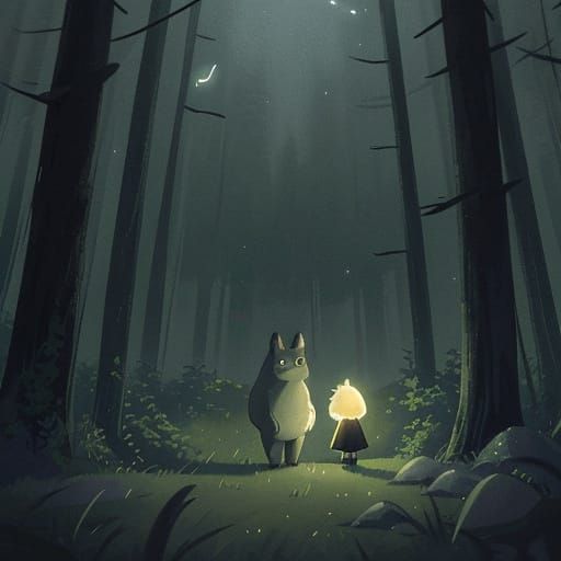 Majestic Totoro in a Misty Moonlit Forest