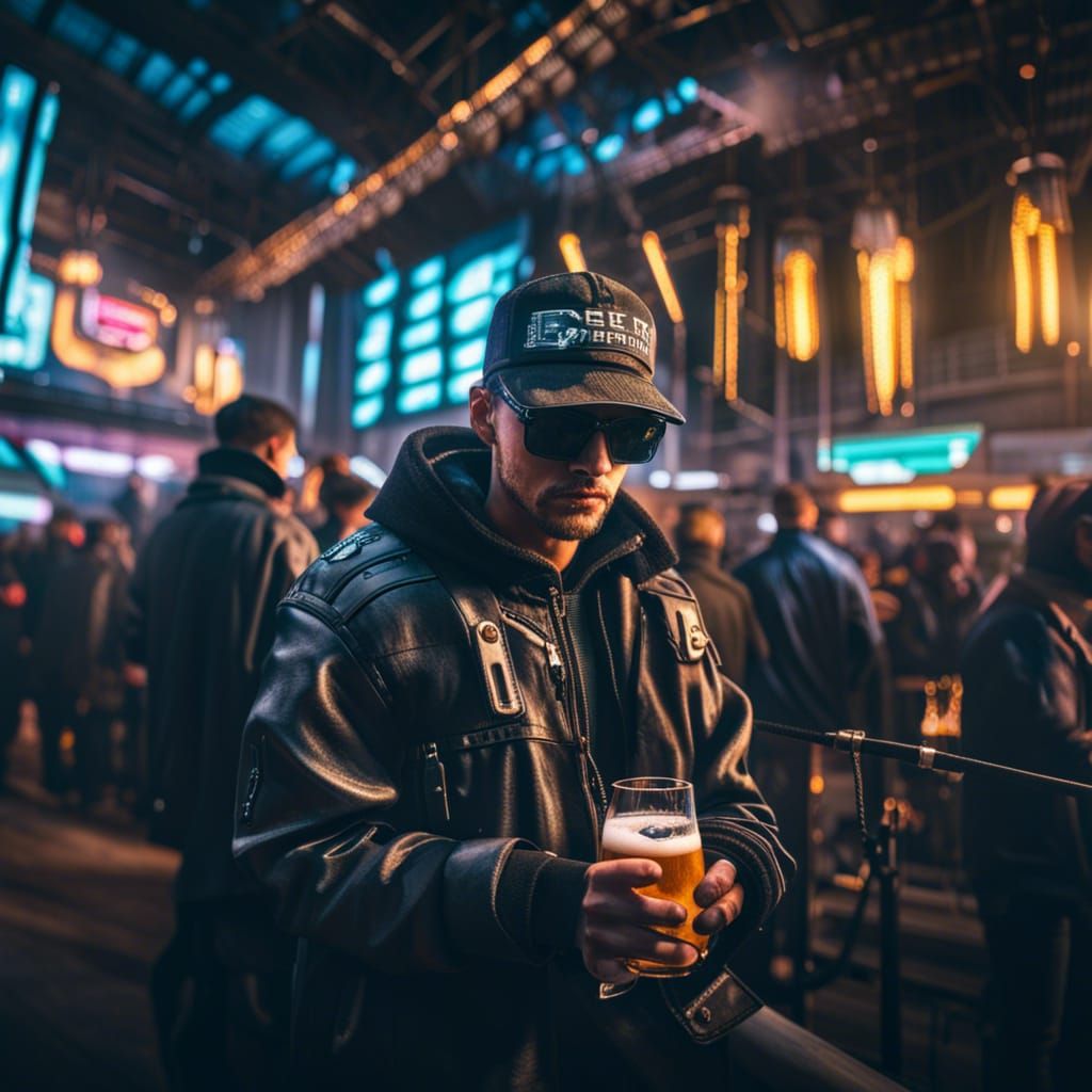 Cyberpunk Beer Festival in Hyperrealistic Style