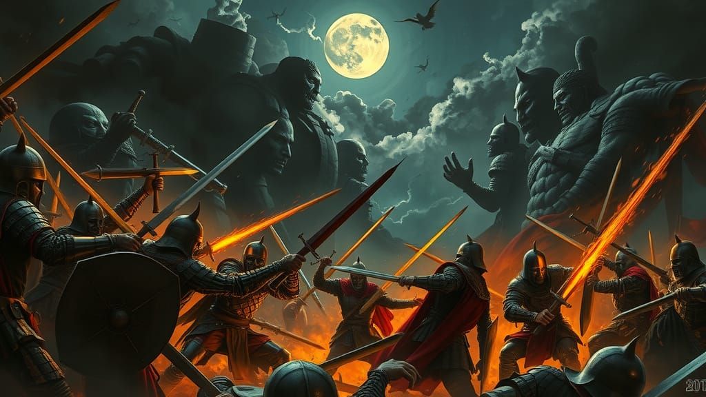 Medieval Warriors Clash in Gothic Battle Scene