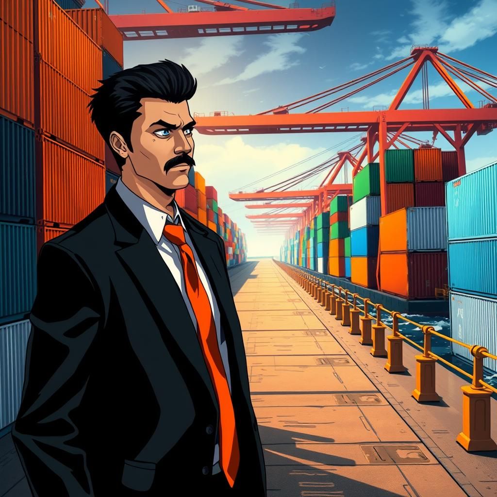 Iranian Man at Port in Manga Style