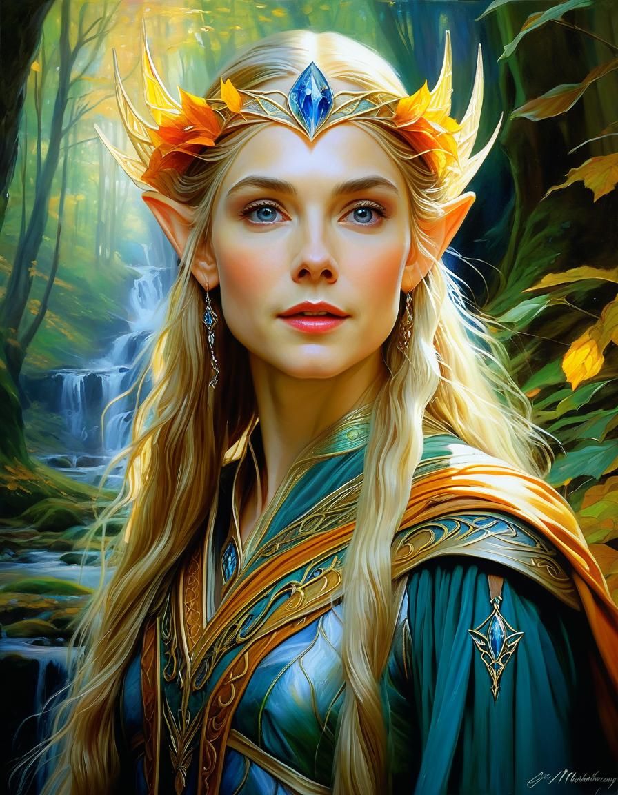 Galadriel in Rivendell: A Hyperdetailed Oil Painting