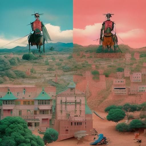 Don Quixote in Wes Anderson Style: Digital Illustration
