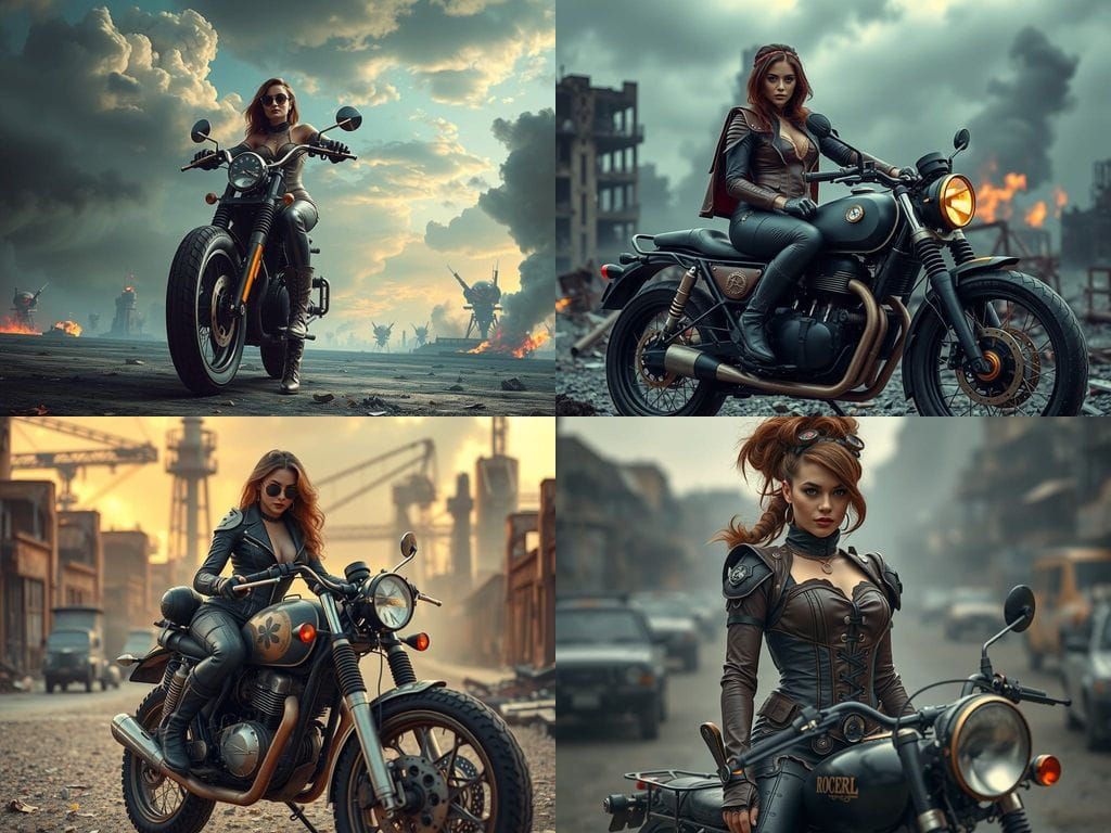 Steampunk Lady and Apocalypse Motorcycle