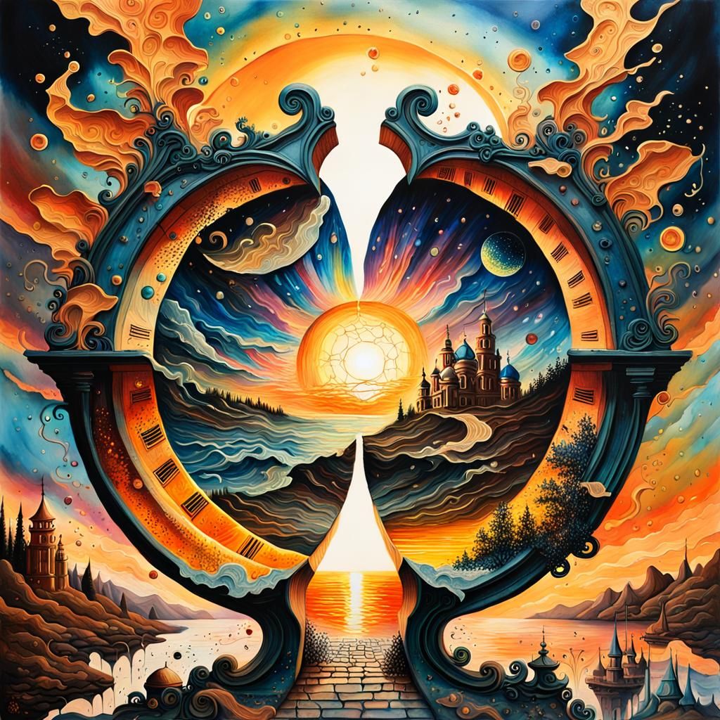 Surreal Sunset Portal in Rococo Style