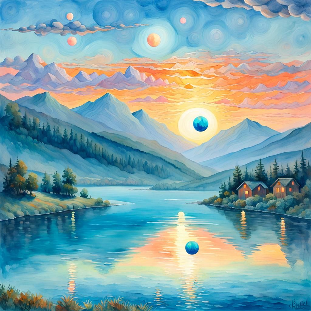Surreal Orbs Hovering Over Water at Dusk