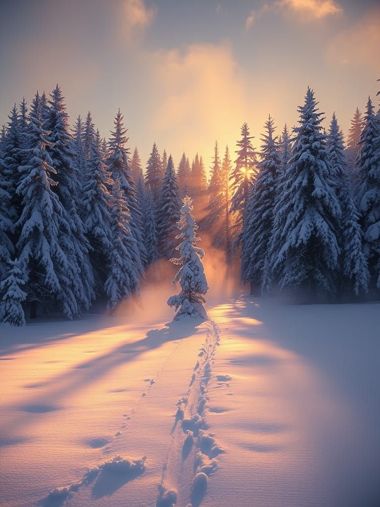 Winter Scene in a Frosted Forest, Inspired by the Masters