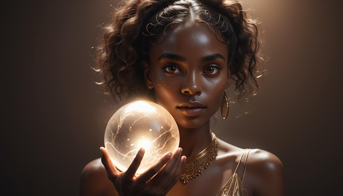 Woman with Glowing Orb Portrait in Digital Painting Style