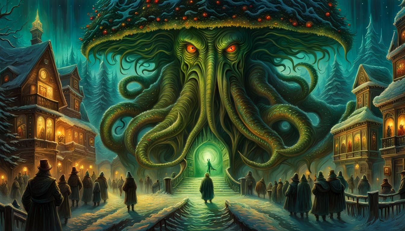Cthulhu Christmas Tree Horror in Hyperrealistic Style