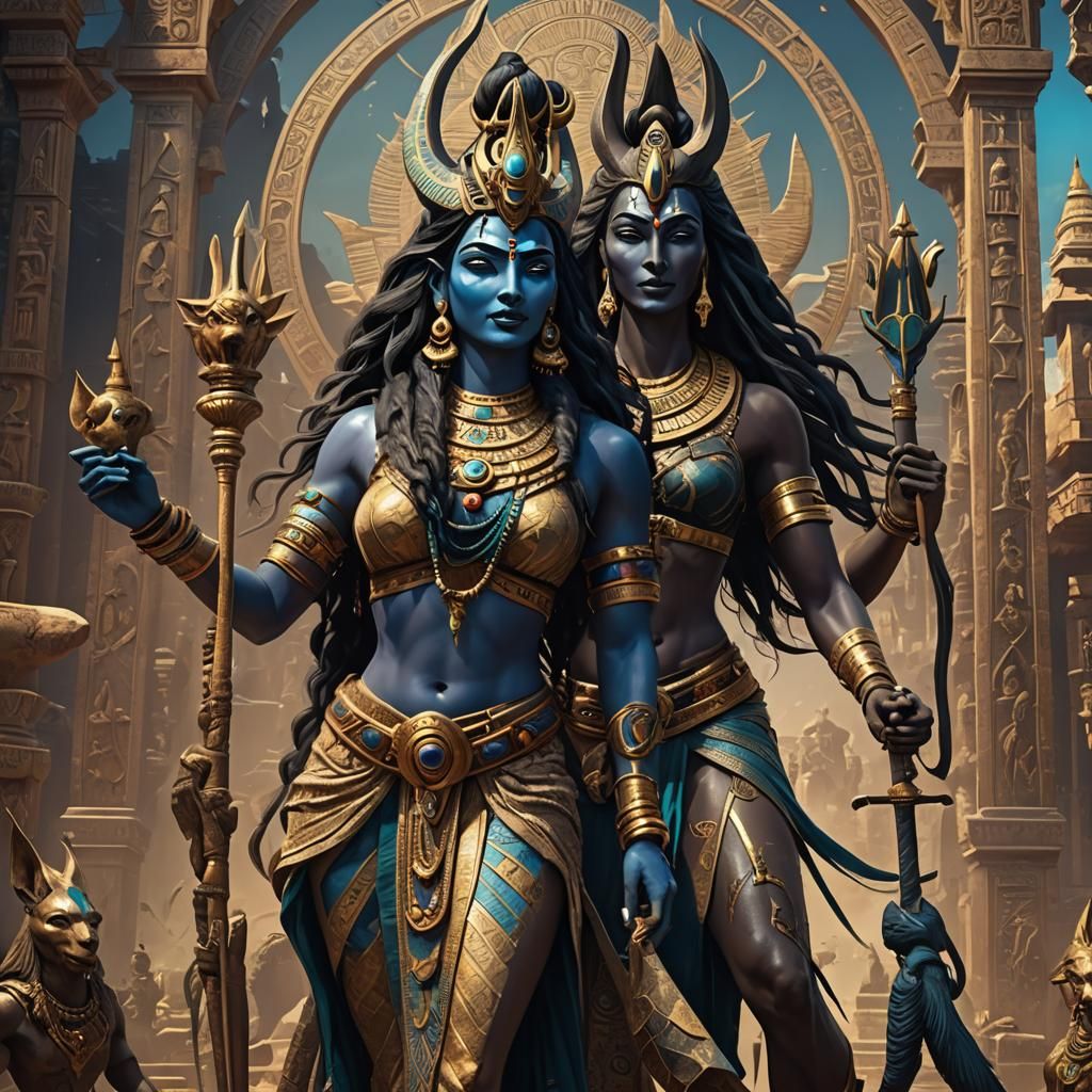 Shiva and Anubis Fusion: Detailed Matte Painting