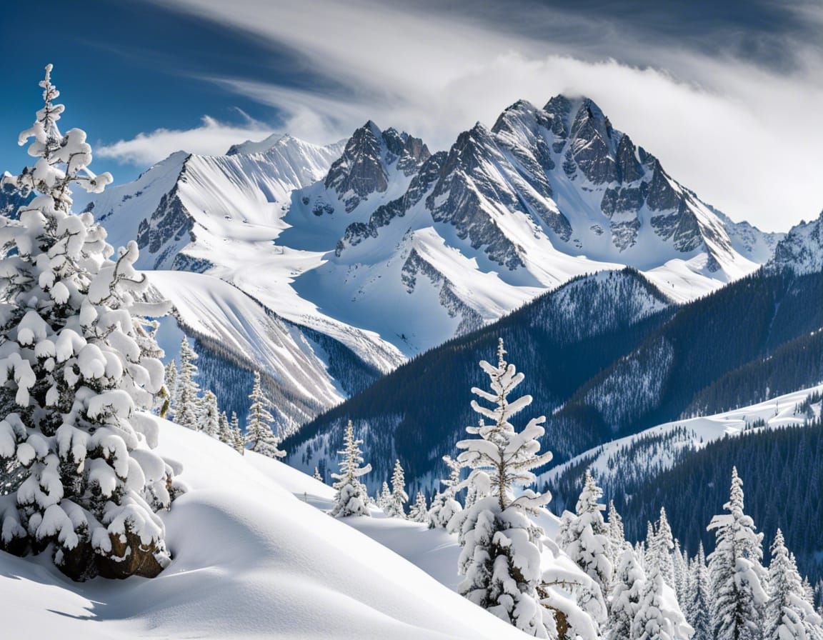 Majestic Snow-Covered Mountains in Winter Wonderland