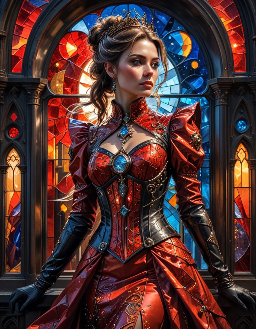Steampunk Cowgirl in Glass Dress, City Night