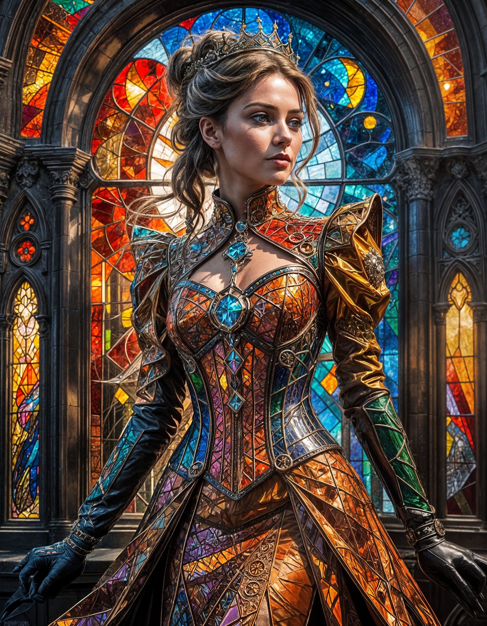 Steampunk Cowgirl in Red Glass Dress | Oil Painting