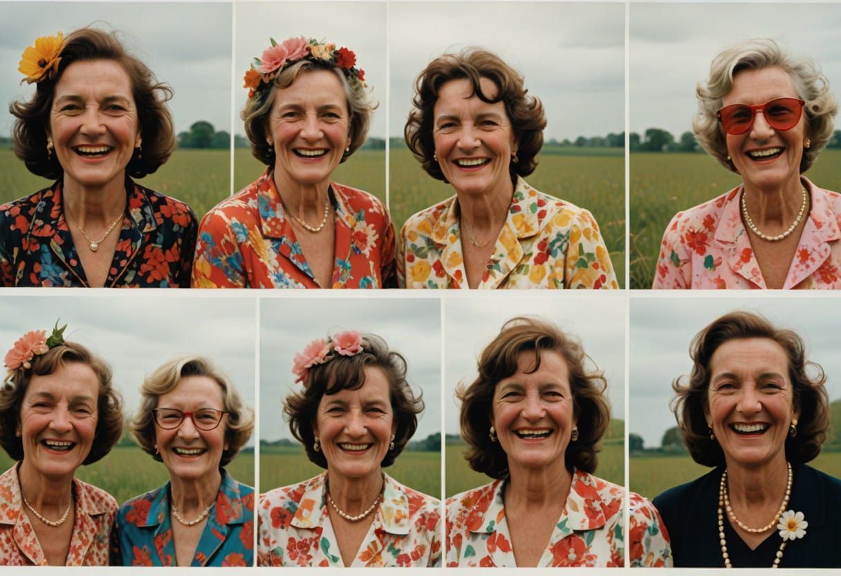 Five Happy Women in Floral Dresses, Polaroid Photo