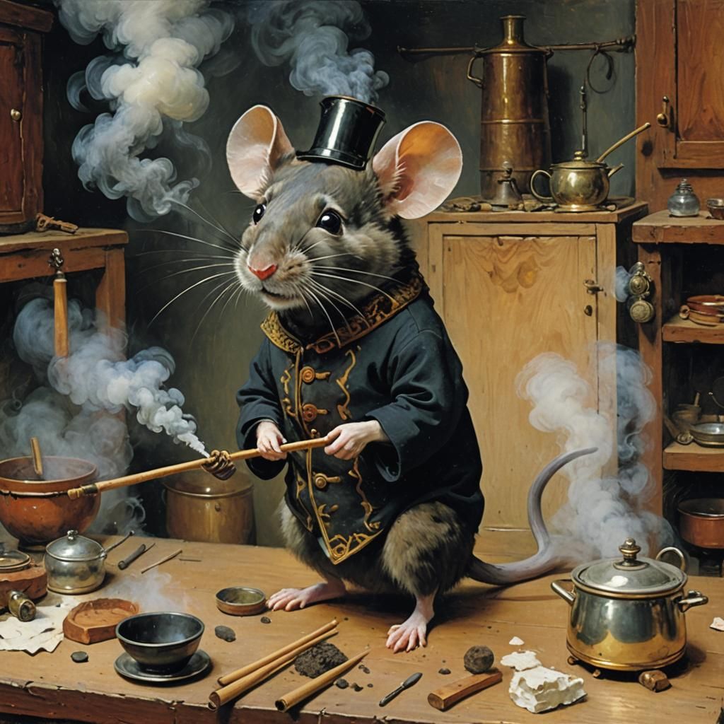 Smoky Steamboat with Carefree Mouse: Surreal Portrait