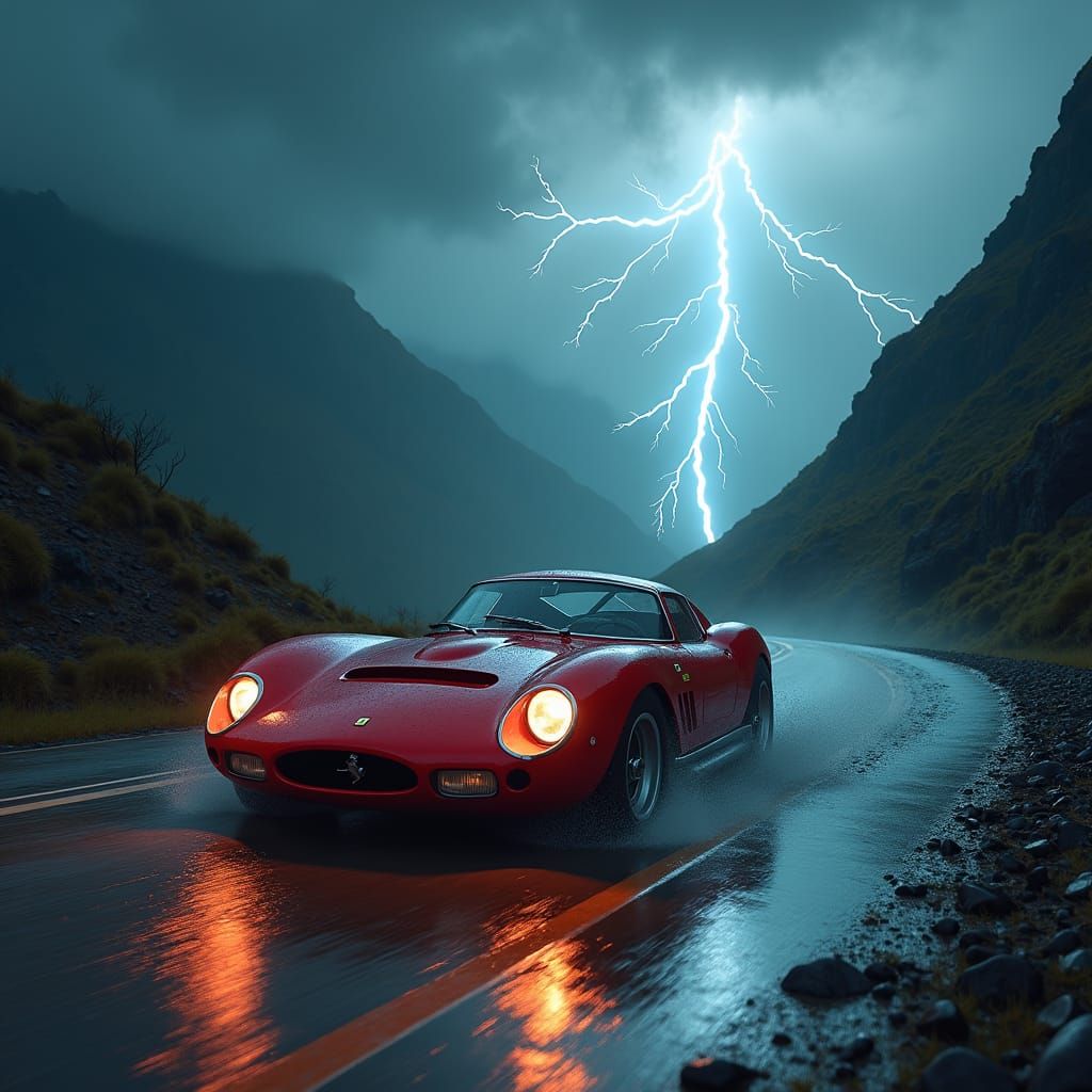 Ferrari GTO in Rainstorm: Digital Matte Painting