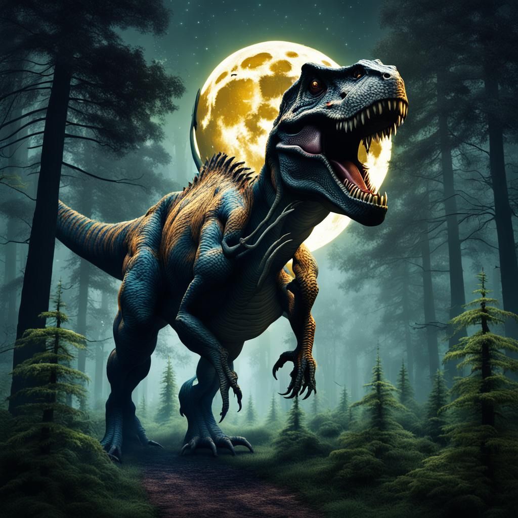 T-Rex in Primeval Forest: Detailed Matte Painting