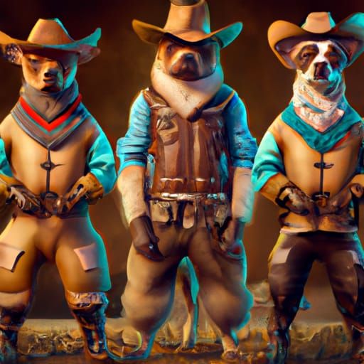 Cowboy Dogs in Detailed Matte Painting