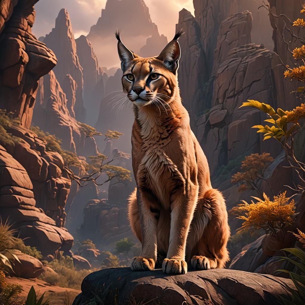 Majestic Caracal Falcon Hybrid in Detailed Painting