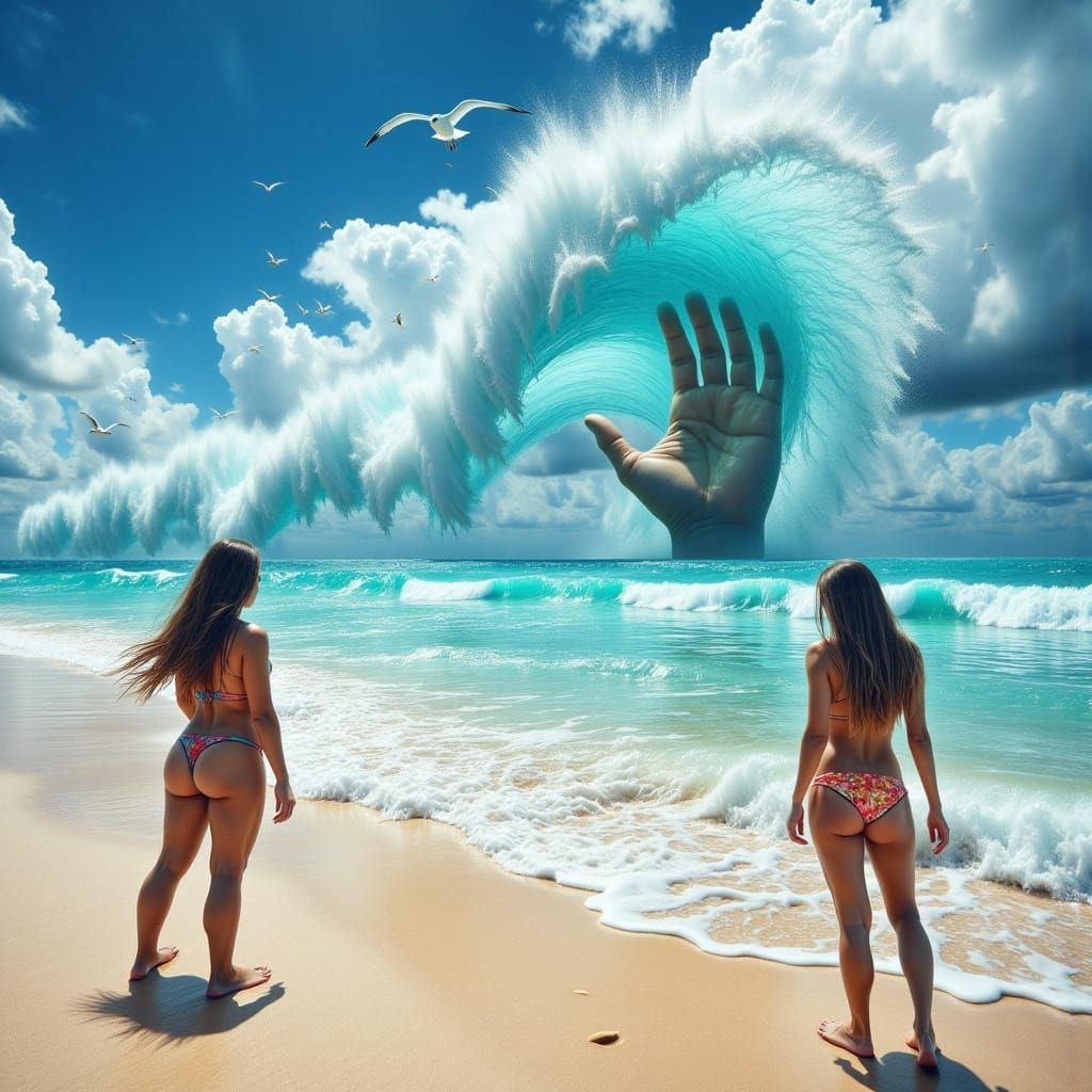 Surreal Beach Scene in Hyperrealistic Style