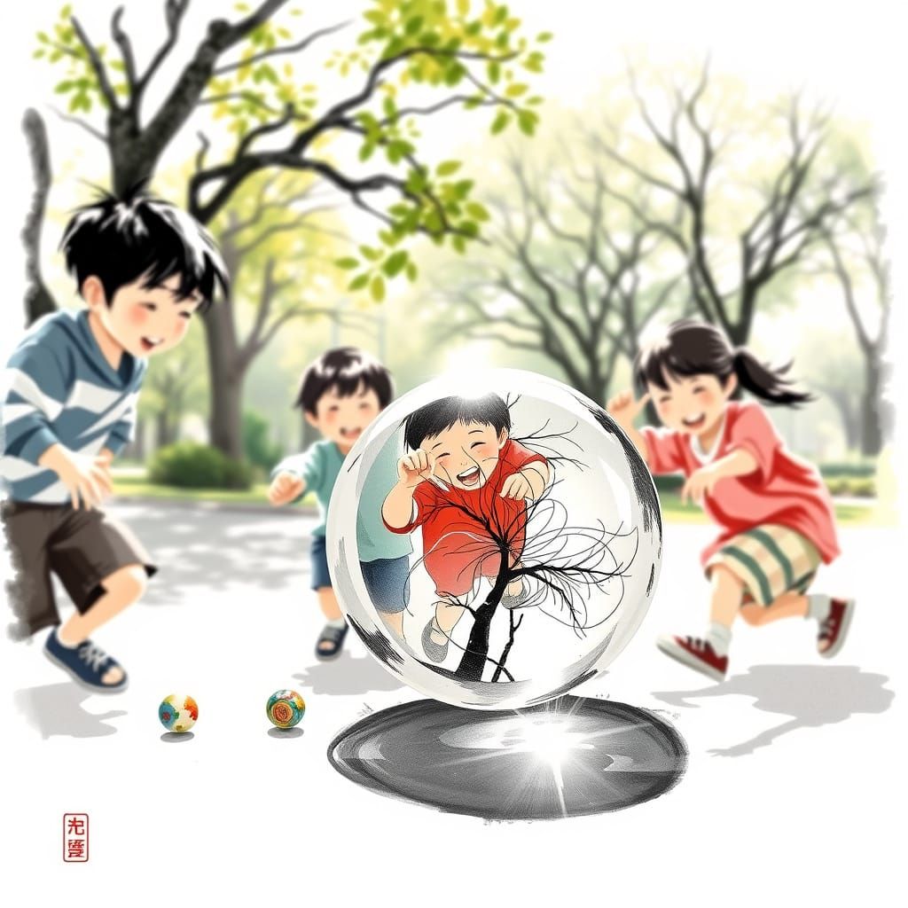 Joyful Children at Play in a Dreamlike Park Scene