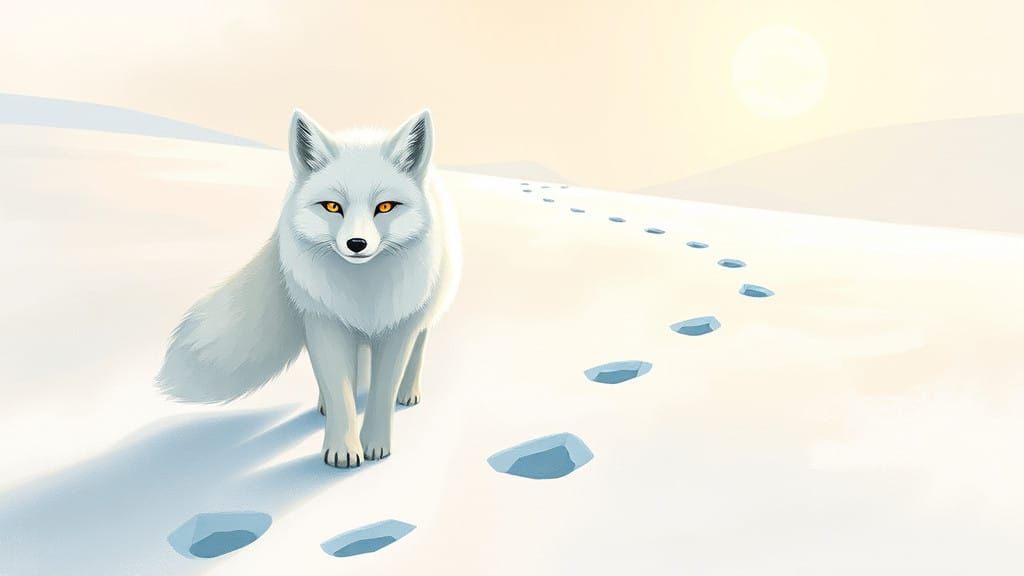 Whimsical Arctic Fox in Snowy Wonderland Illustration