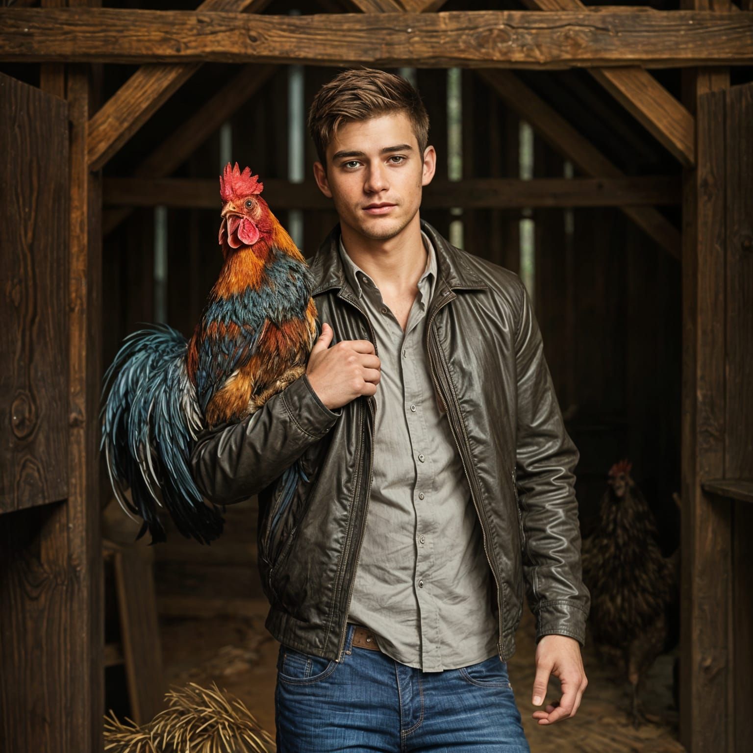 Young Man with a Large Rooster