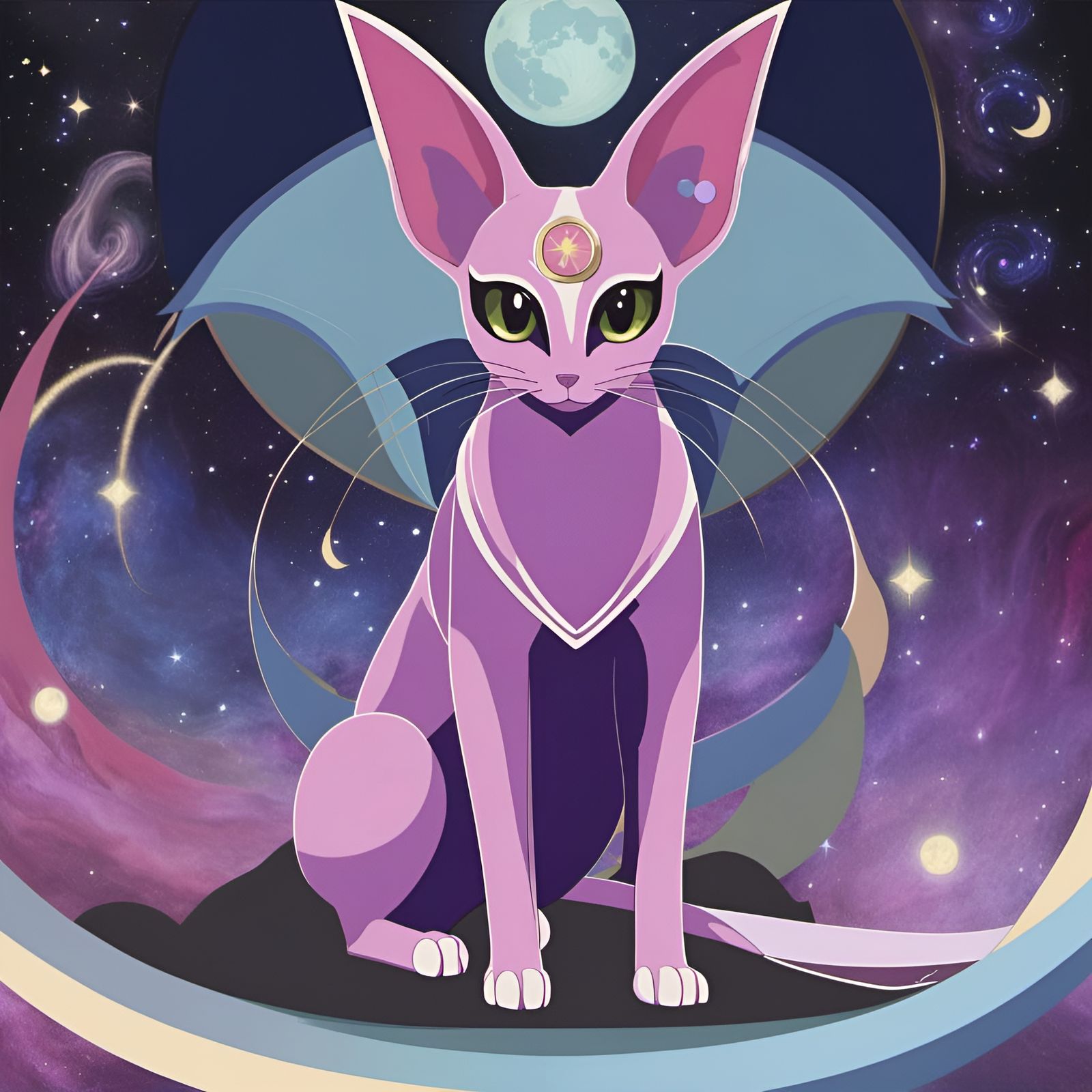 Espeon in Art Deco Astral Cyberpunk