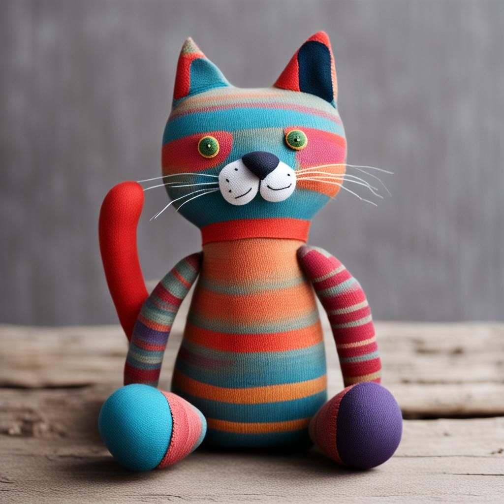 Charming Handmade Toy Cat Crafted from Old Sock