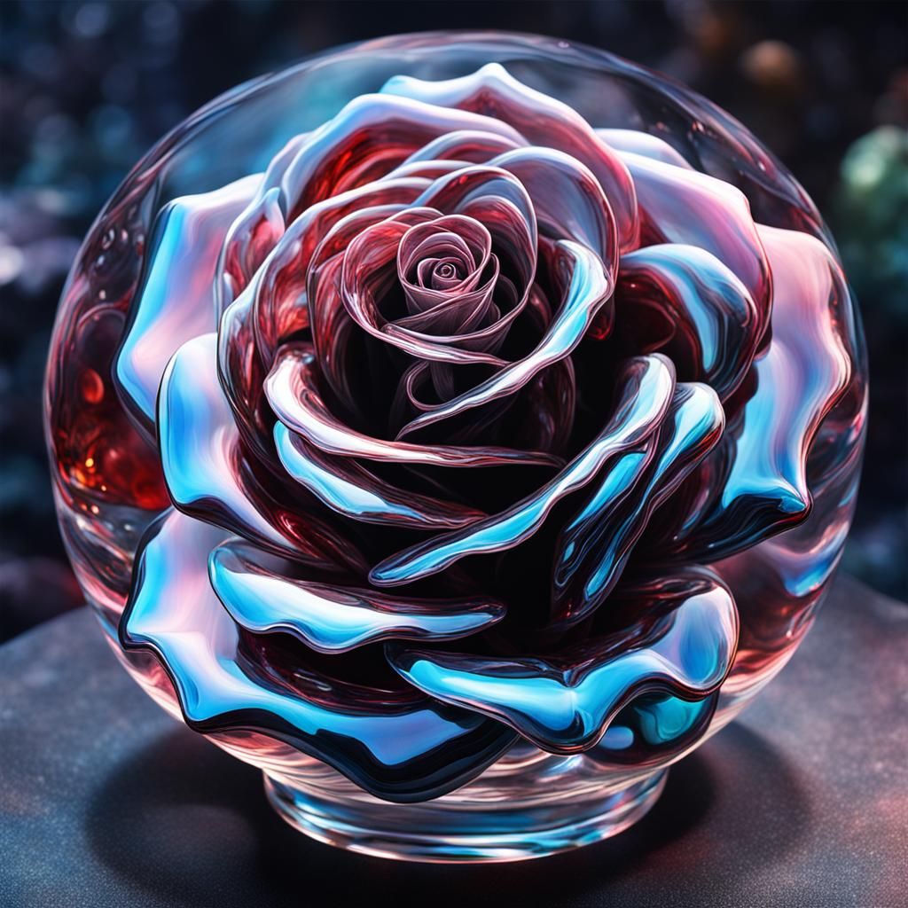 Transparent Cosmic Glass Rose in Hyper-Realism